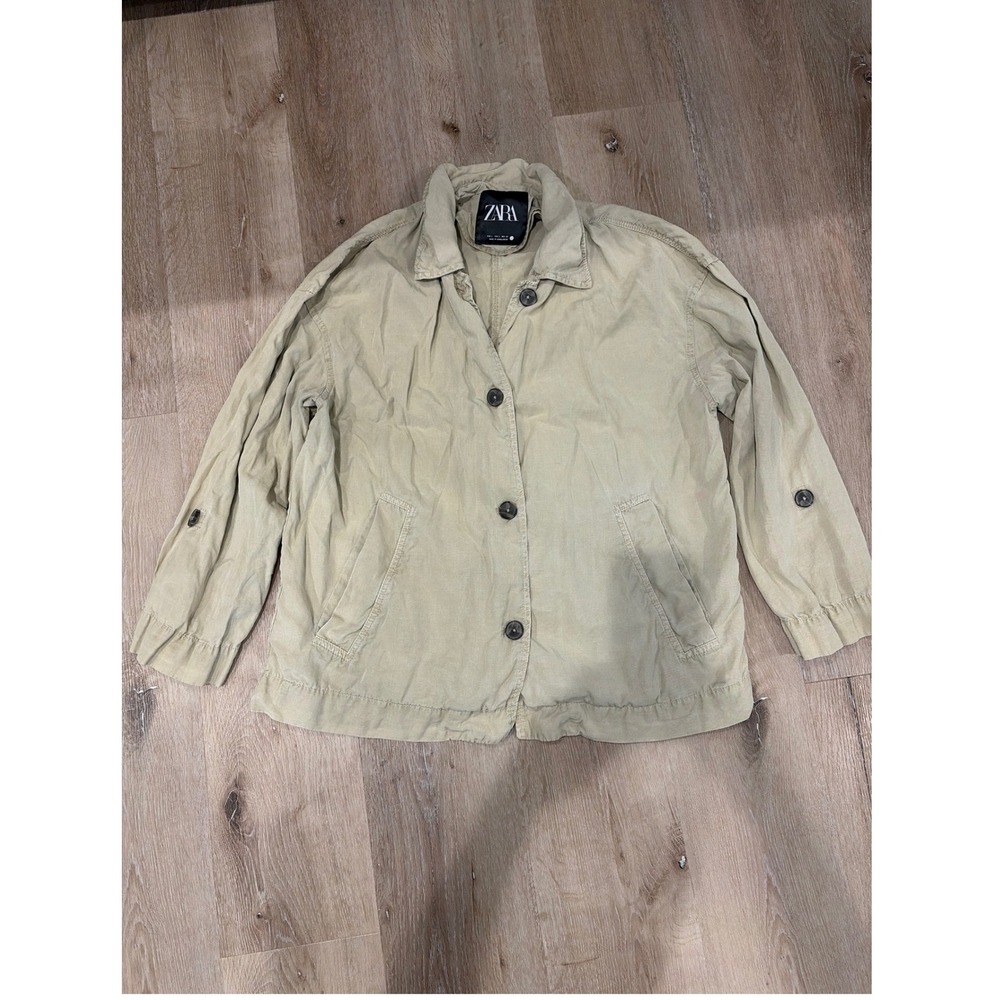 Zara Womens Khaki Tan Button Front Utility Jacket Size Large